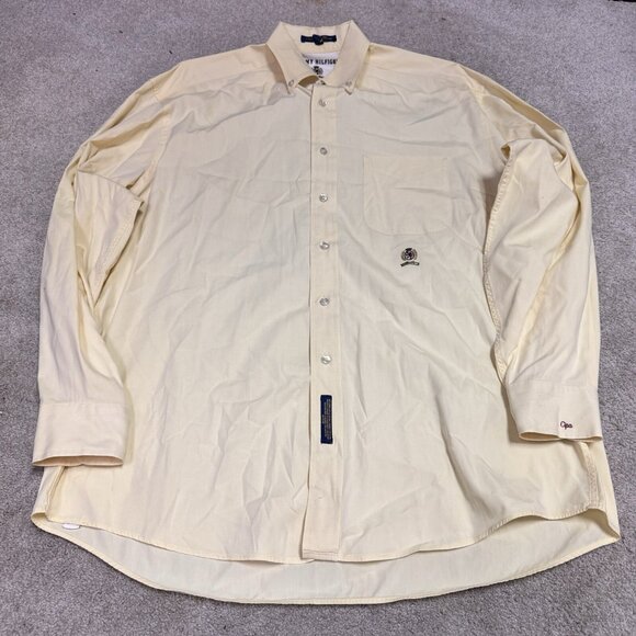 Tommy Hilfiger Button Down Shirt Yellow Long Sleeve Men’s Size 16.5 34-35 - Picture 1 of 5